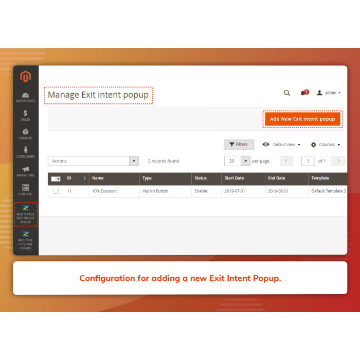 Multi Page Exit Intent Popup (M2)